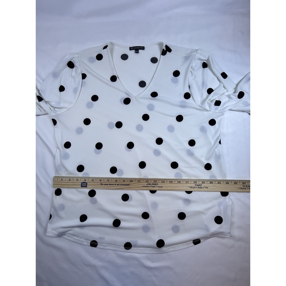 Adrianna Papell Top Women's XL White Black Polka Dot Split V Neck Long Sleeve - Picture 7 of 11